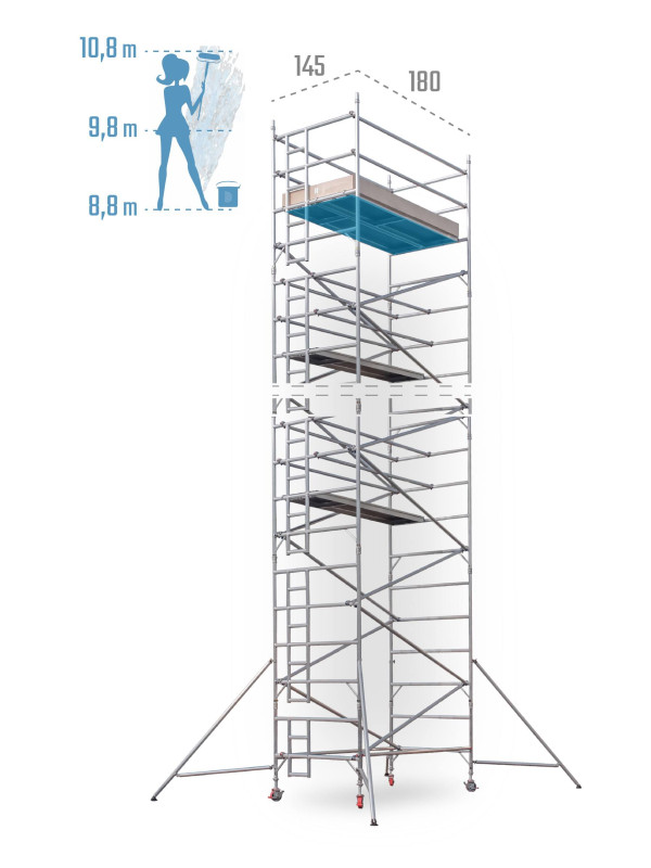 Pojazdné hliníkové lešenie UTS šírky 145 cm 145 × 180 cm 10,8