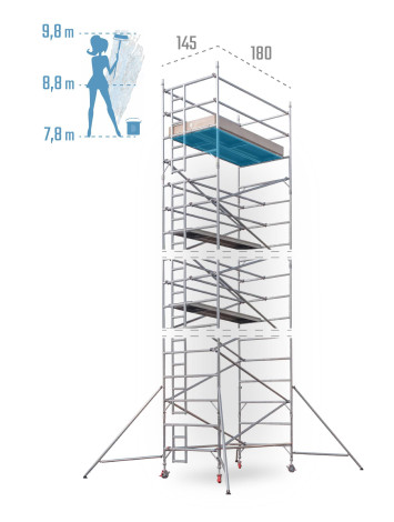 Pojazdné hliníkové lešenie UTS šírky 145 cm 145 × 180 cm 9,8