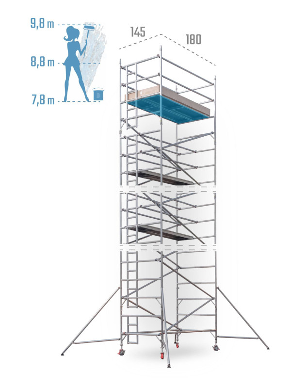 Pojazdné hliníkové lešenie UTS šírky 145 cm 145 × 180 cm 9,8