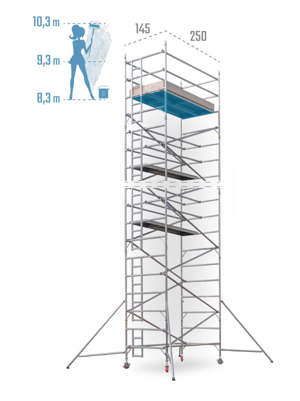 Pojazdné hliníkové lešenie UTS šírky 145 cm 145 × 250 cm 10,3