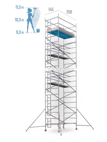 Pojazdné hliníkové lešenie UTS šírky 145 cm 145 × 250 cm 11,3