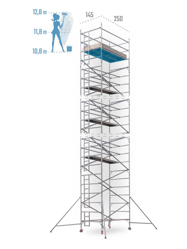 Pojazdné hliníkové lešenie UTS šírky 145 cm 145 × 250 cm 12,8