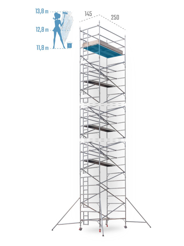 Pojazdné hliníkové lešenie UTS šírky 145 cm 145 × 250 cm 13,8