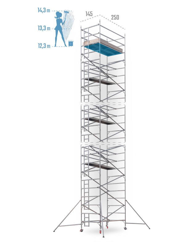 Pojazdné hliníkové lešenie UTS šírky 145 cm 145 × 250 cm 14,3