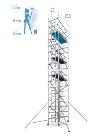 Pojazdné hliníkové lešenie UTS šírky 85 cm 85 × 250 cm 10,3