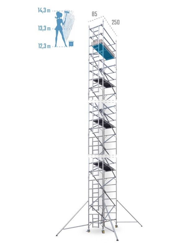 Pojazdné hliníkové lešenie UTS šírky 85 cm 85 × 250 cm 14,3